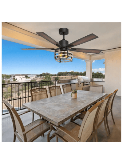 Consciot Boho Ceiling Fan with Lights Remote 52", Farmhouse, Caged, 5 Double Finish Wood Blades, Reversible DC Motor (UPC-1944)