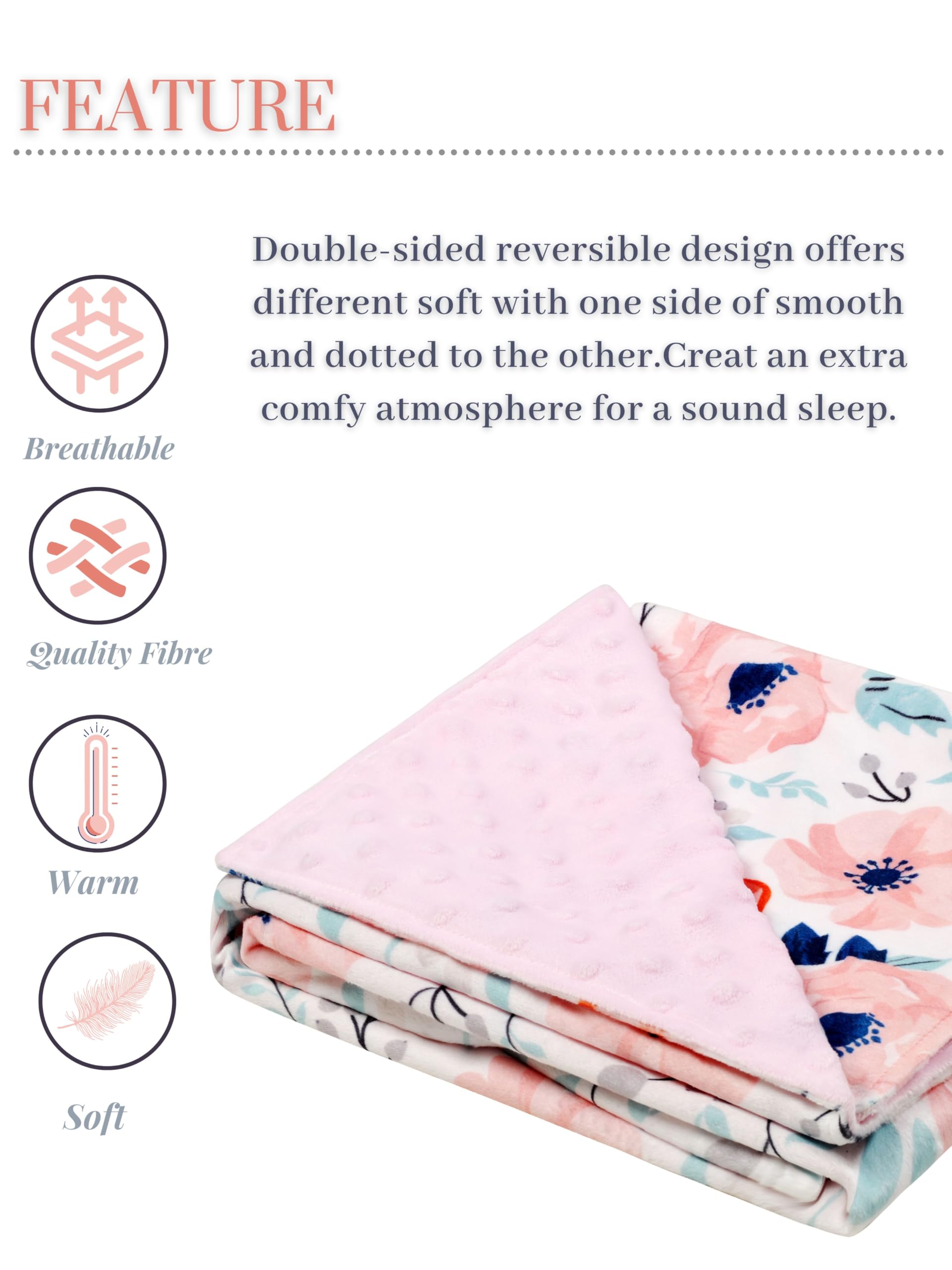 Plush Mink Baby Blanket - Double Layer, Dotted Backing, Pink Floral (ASIN-AG3J) - Image 6