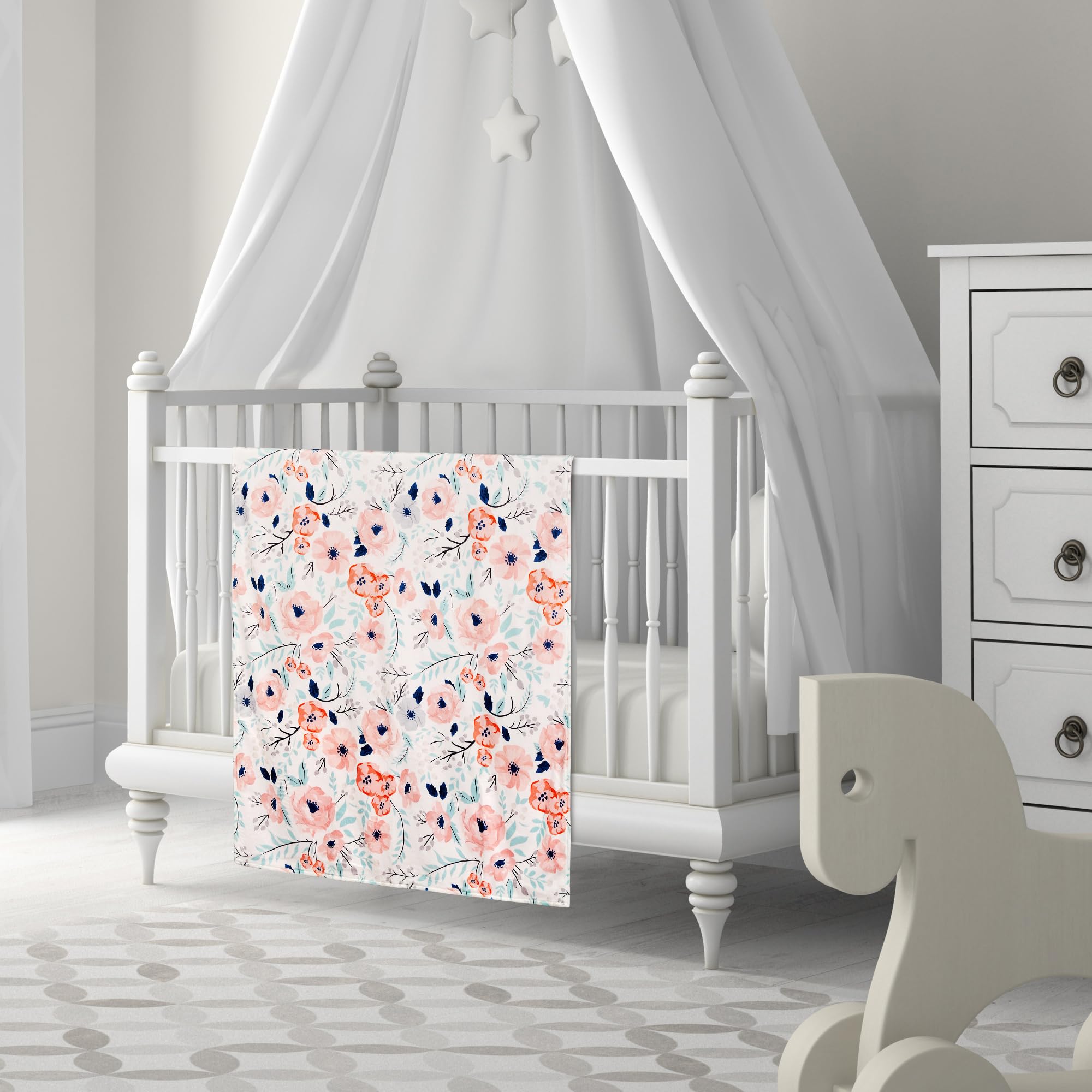Plush Mink Baby Blanket - Double Layer, Dotted Backing, Pink Floral (ASIN-AG3J) - Image 2