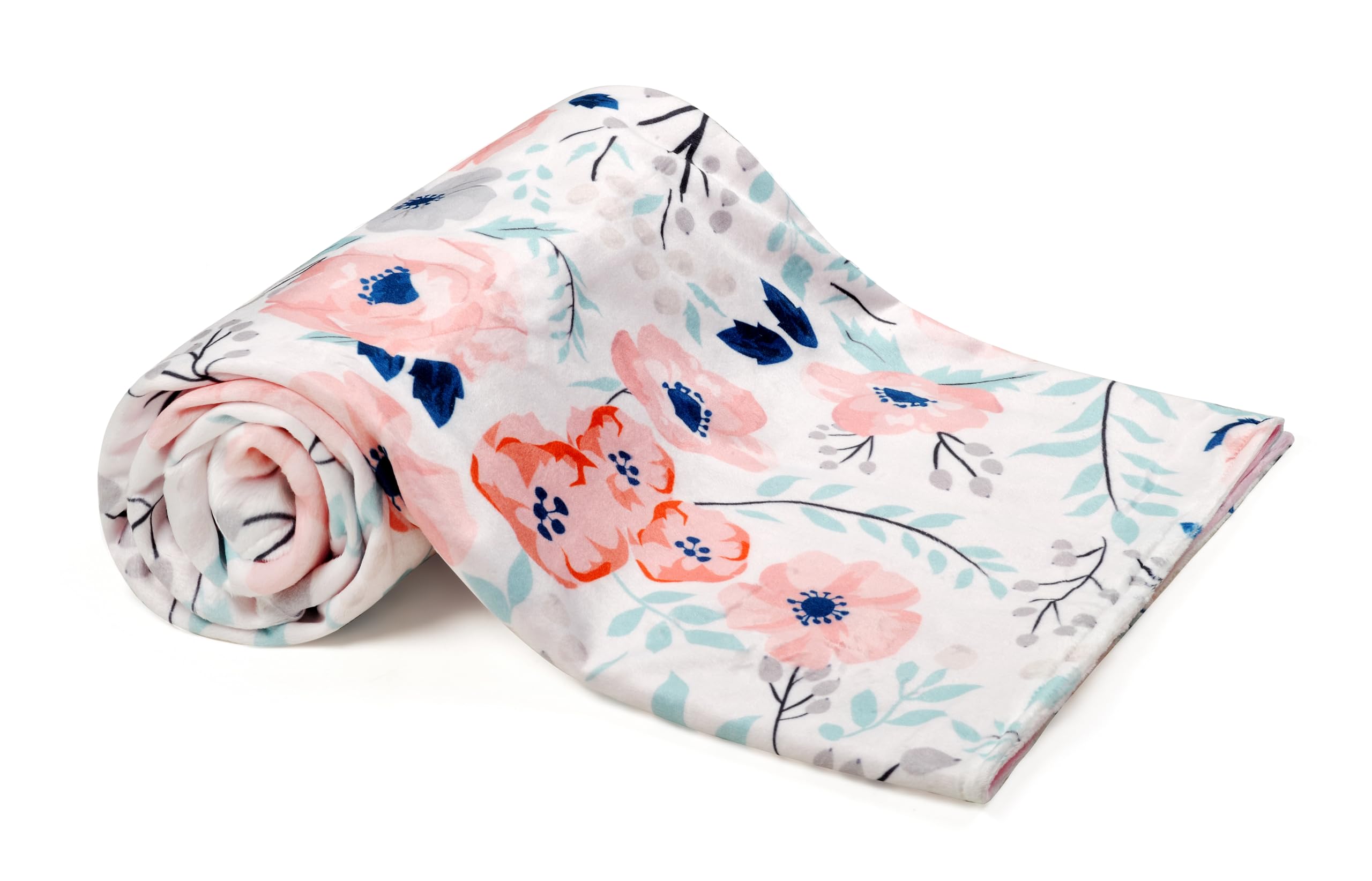 Plush Mink Baby Blanket - Double Layer, Dotted Backing, Pink Floral (ASIN-AG3J) - Image 7