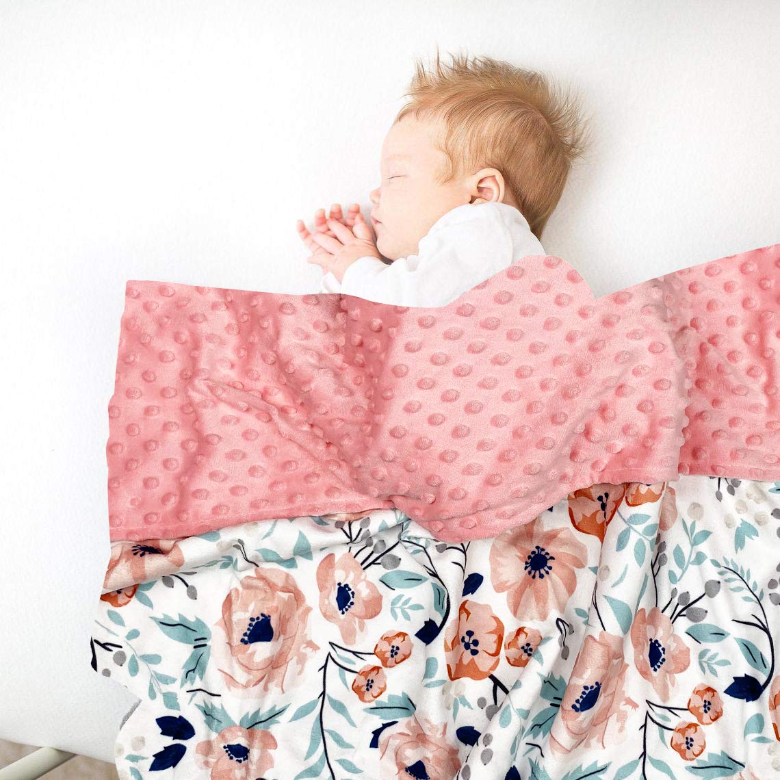 Plush Mink Baby Blanket - Double Layer, Dotted Backing, Pink Floral (ASIN-AG3J) - Image 3