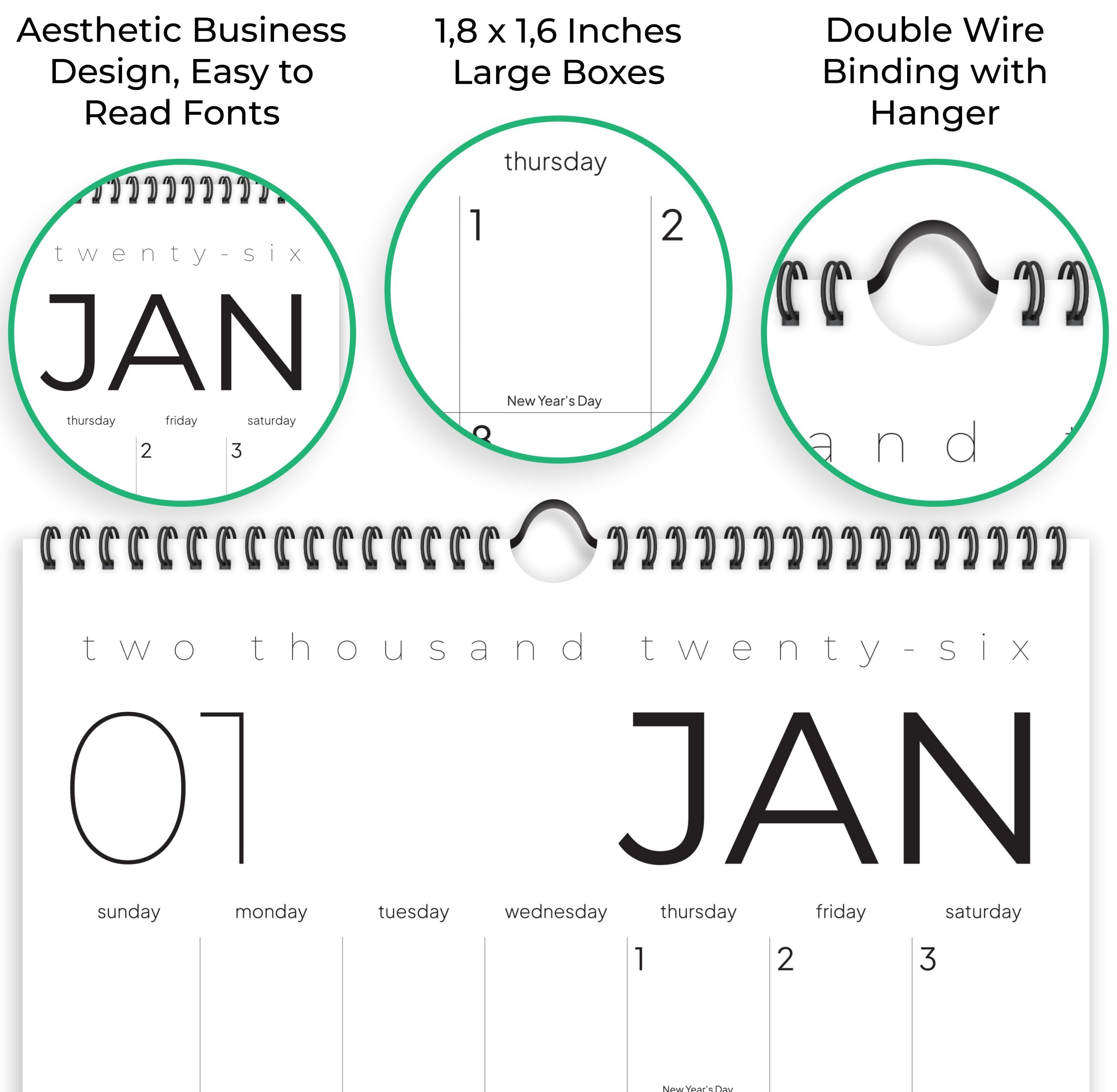 2026 12 Month Wall Calendar, 17" x 12", Thick Paper with Hanger, Spiral Bound (ASIN-67OH) - Image 4