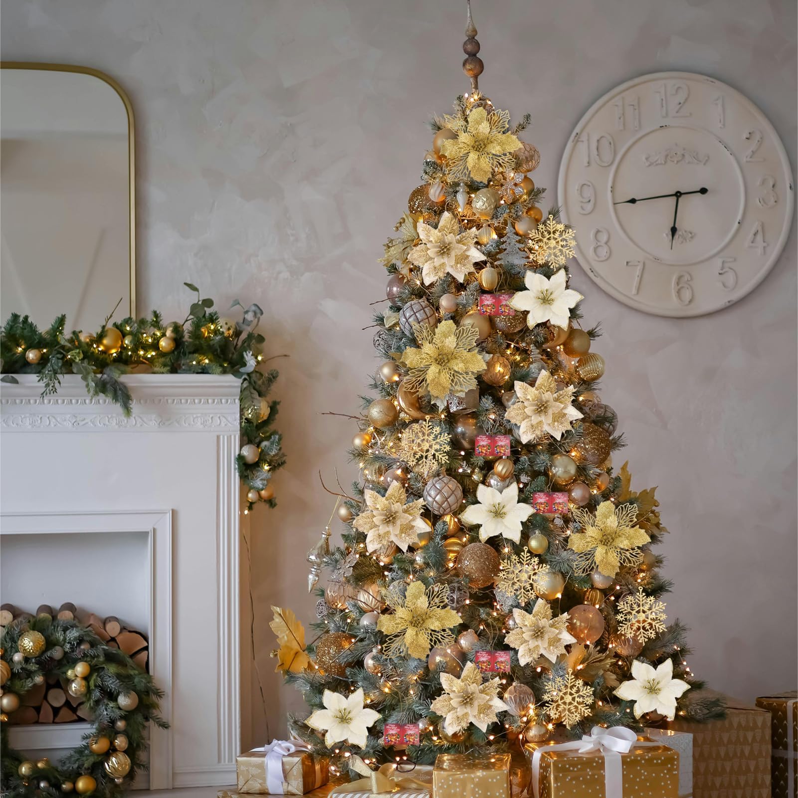 Gold Artificial Poinsettia Flowers - 59 Pieces, 6 Styles with Berry Stems, Snowflakes, and Cards (ASIN-20HV) - Image 4