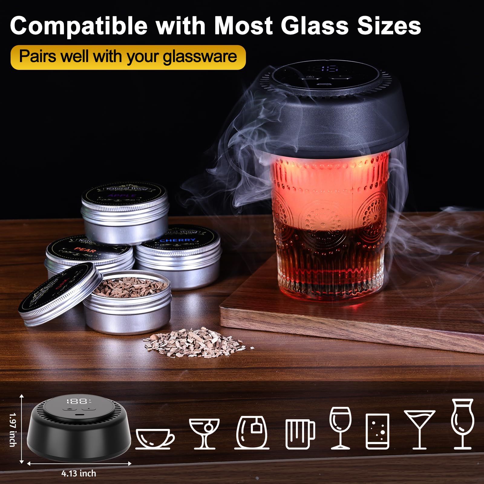 Electric Old Fashioned Whiskey Smoker Kit - With 6 Wood Chips, No Butane Needed, 6 Color Ambient Light, Built-in Rechargeable Lighter (ASIN-UASF) - Image 6