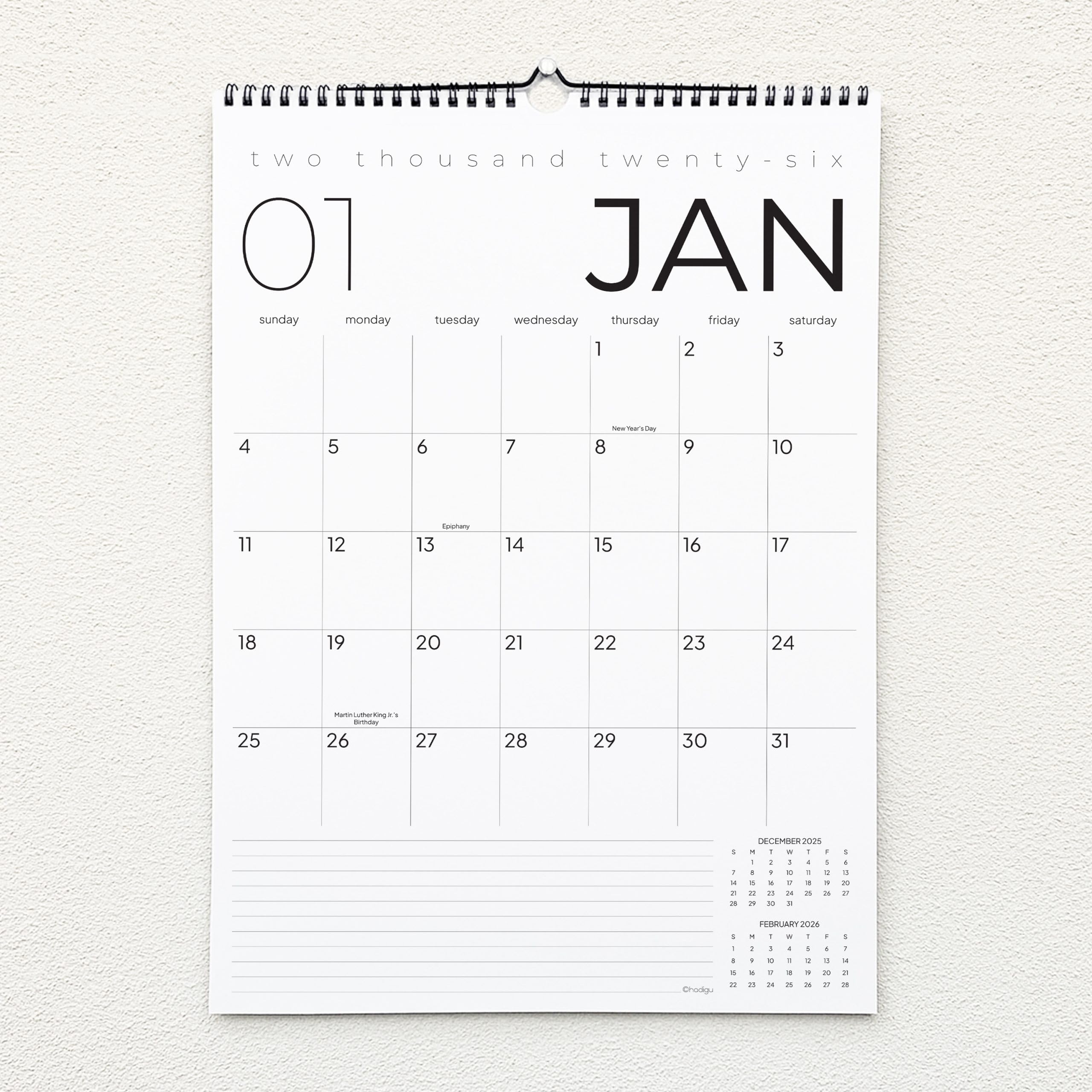 2026 12 Month Wall Calendar, 17" x 12", Thick Paper with Hanger, Spiral Bound (ASIN-67OH) - Image 2
