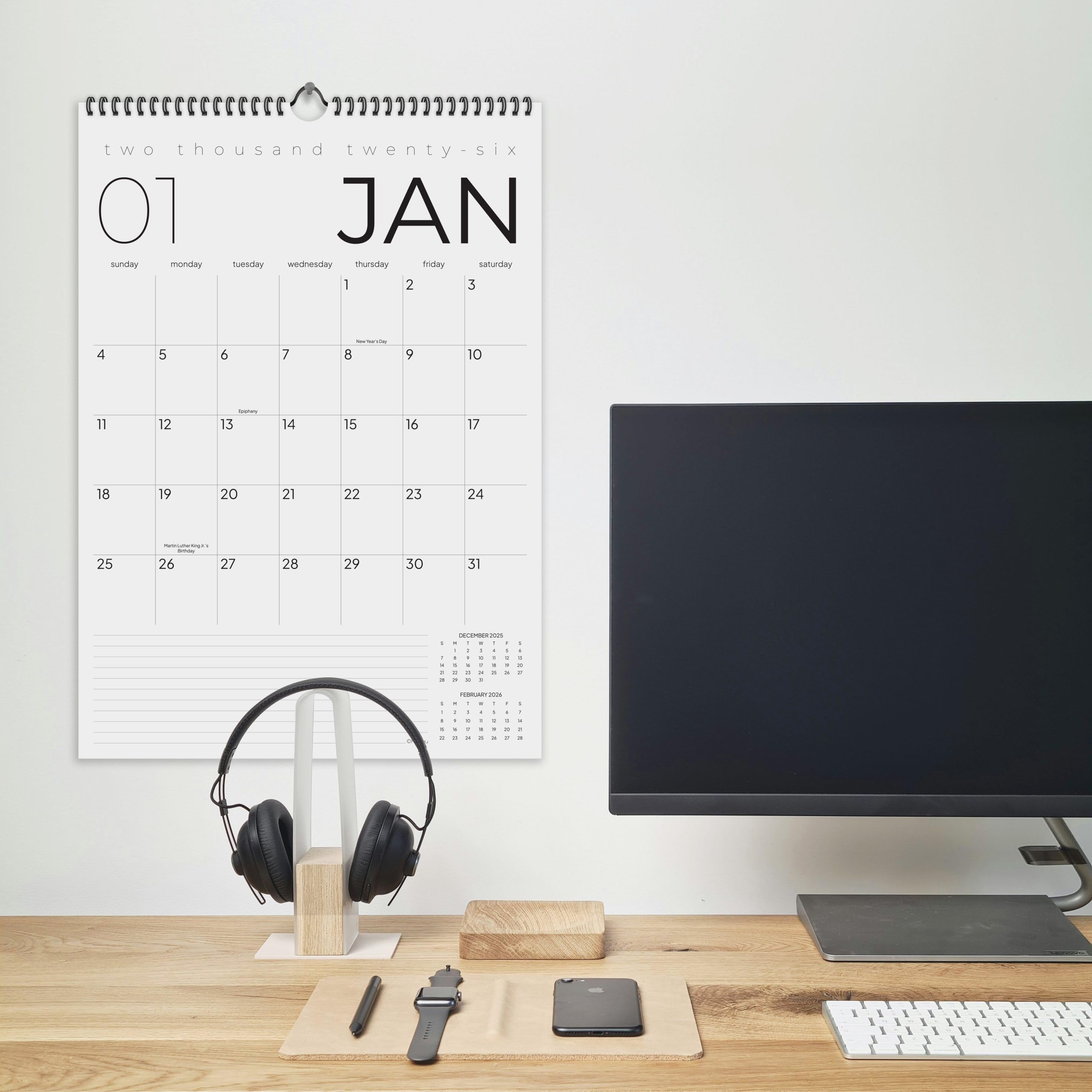2026 12 Month Wall Calendar, 17" x 12", Thick Paper with Hanger, Spiral Bound (ASIN-67OH) - Image 6