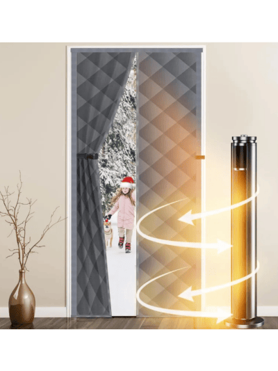 Magnetic Thermal Insulated Door Curtain, Fits Door Size 72'' x 80'', Durable Oxford Cloth, Soundproof, Weatherproof (ASIN-JQ89)