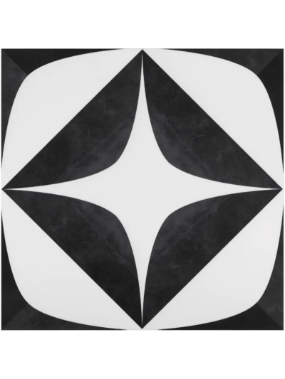 Black and White Flower Peel and Stick Floor Tile 12" x 12", 10pcs (ASIN-TB7T)