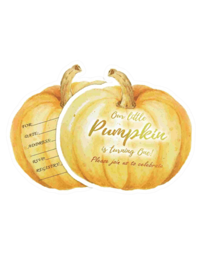 Fall First Birthday, Pumpkin Invitation, 20 set with Envelopes (ASIN-WOQX)