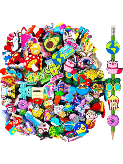 100 Pcs Cute Pencil Topper Decoration, Mixed Style Pencil Clips, Bulk Pen Toppers/Charm Accessories (ASIN-ELF5)