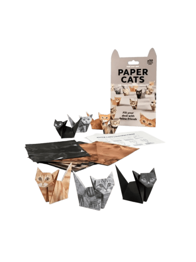 Paper Cats Origami Kit - 50 Sheets Pre-Printed DIY Cat Origami Paper, Easy Foldable Standing Paper Cats with Glow in The Dark Eyes (ASIN-VVHK)
