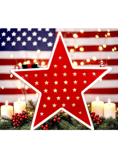 Solar Star Light Patriotic Decor r- Indoor/Outdoor, Red (ASIN-FY45)