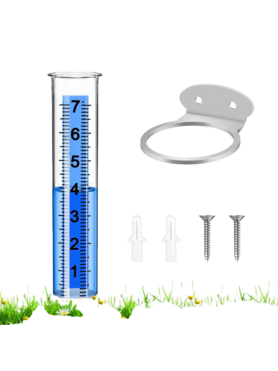 Outdoor 7" Large Capacity Rain Gauge Tube - Stainless Steel Mounting Holder, Clear Numbers (ASIN-6T35)