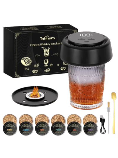 Electric Old Fashioned Whiskey Smoker Kit - With 6 Wood Chips, No Butane Needed, 6 Color Ambient Light, Built-in Rechargeable Lighter (ASIN-UASF)