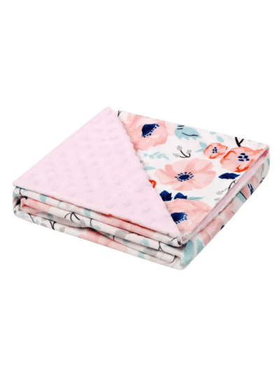 Plush Mink Baby Blanket - Double Layer, Dotted Backing, Pink Floral (ASIN-AG3J)