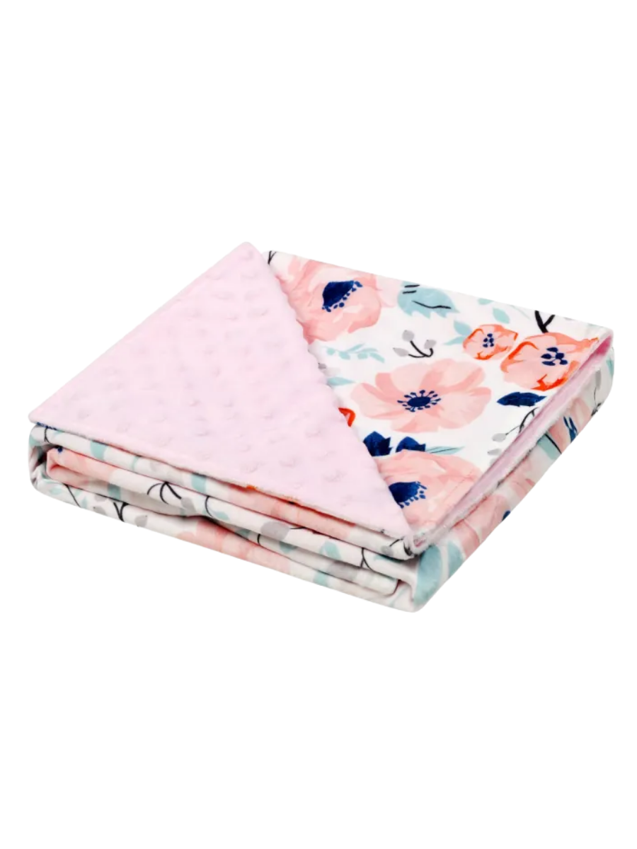 Plush Mink Baby Blanket - Double Layer, Dotted Backing, Pink Floral (ASIN-AG3J)