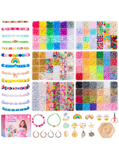 DIY Friendship Bracelet Making Kit for Beginners – 6 Boxes of Beads with Pony, Clay, Letter Beads, Charms & Complete Jewelry Making Tools (ASIN-EYDD)