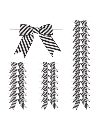 Black Striped Mini Twist Tie Ribbon Bows - 30 Pieces, 3" Small Bows (ASIN-ID7B)