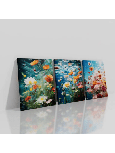 3 Piece Abstract Colorful Floral Canvases - Framed and Ready to Hang (ASIN-0DVL)
