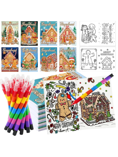 Bulk Mini Gingerbread House Coloring Book Sets - 48 Pieces [24 Books and 24 Coloring Pencils] (ASIN-IBKP)