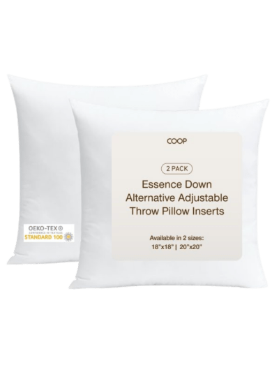 Coop Home Goods Essence Adjustable Throw Pillow Inserts 20" x 20" - Set of 2, Adjustable, Down Alternative (UPC-9342)