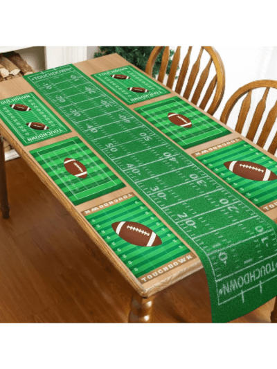 Set of 7 Pc Green Football Table Runner and Touchdown Placemats (ASIN-DHN7)