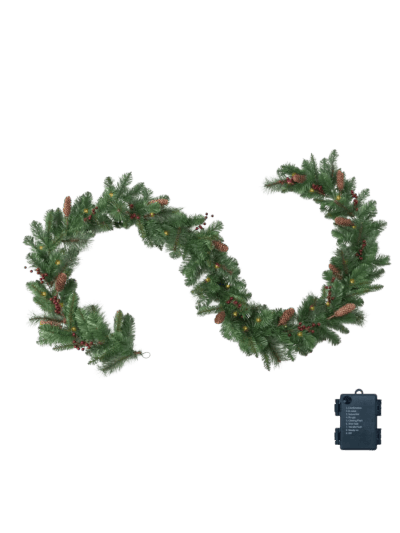9' Christmas Garland - Carolina Pine, Indoor/Outdoor, with LED String Lights (ASIN-3V2J)