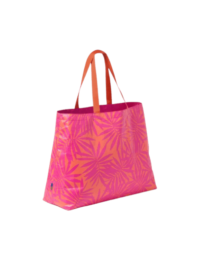 Open Story Water Resistant Reversible Tote Bag - Pink/Coral Palm (UPC-4052)