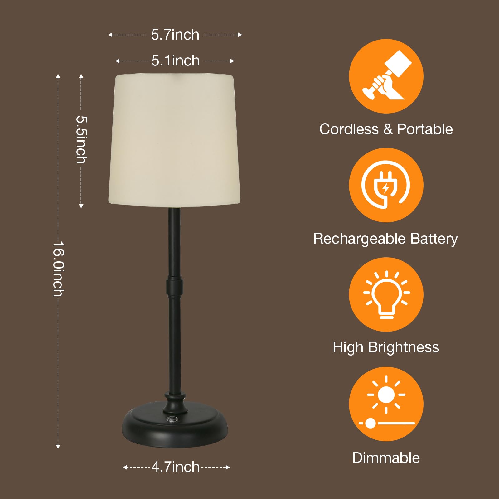 Cordless Black LED Table Lamp - 5200-mAh Rechargeable Battery, 3-Level Brightness, Built-in Integrated LED 320 Lm Max (ASIN-NJ8V) - Image 6