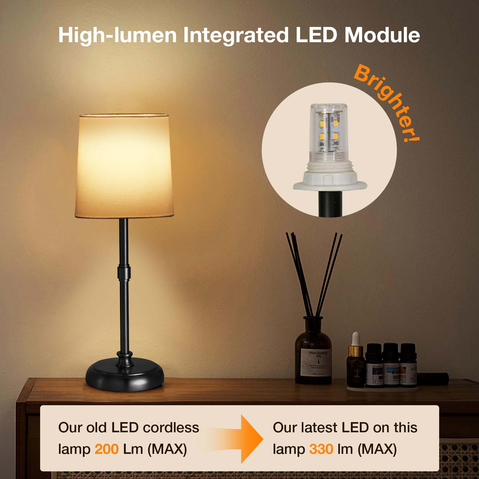 Cordless Black LED Table Lamp - 5200-mAh Rechargeable Battery, 3-Level Brightness, Built-in Integrated LED 320 Lm Max (ASIN-NJ8V) - Image 3