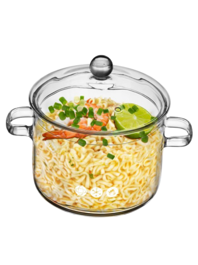 Clear Glass Soup Pot with Lid - Heat Resistant Borosilicate Glass Pot with Handles, 1350ml (ASIN-MPJL)