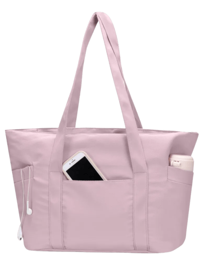 Large Lightweight Tote Bag - with Zipper, Nylon, with 15.6" Laptop Sleeve, Pink